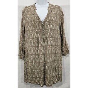 Fossil Womens Tunic Top 3/4 Sleeve Lightweight Tribal Boho Neutral Beige Size M